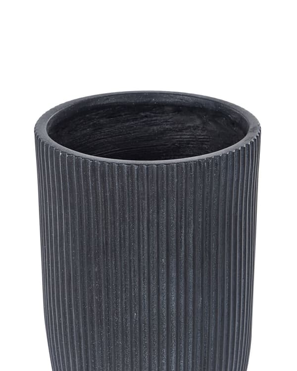 Blomsterpotte Svart fiberleire hagekrukke 25 x 25 x 38 cm Dreneringshull Vertikal ribbefinish Utendørs uteplass Hage