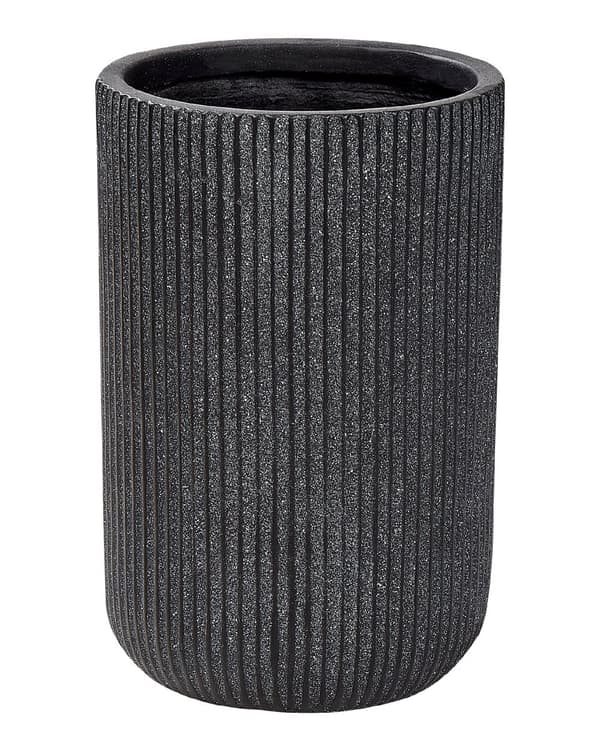 Blomsterpotte Svart fiberleire hagekrukke 25 x 25 x 38 cm Dreneringshull Vertikal ribbefinish Utendørs uteplass Hage