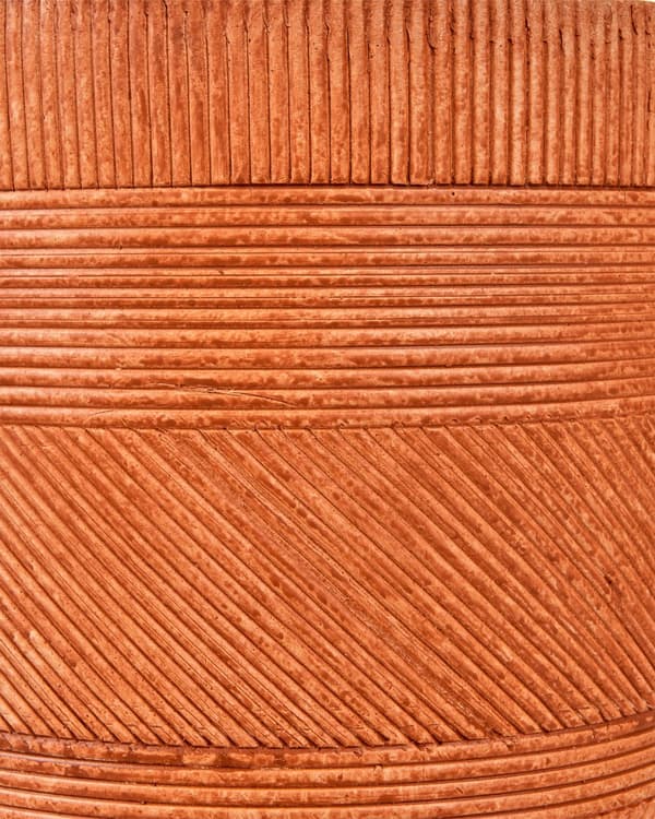 Blomsterpotte Gyllenbrun Fiberleire ø 36 cm Rund form Preget mønster Utendørs Hage Krukke Tilbehør Dekorasjon