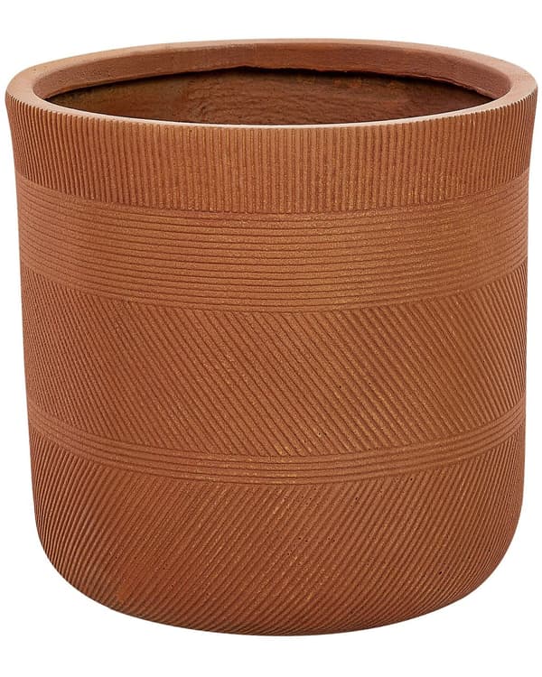 Blomsterpotte Gyllenbrun Fiberleire ø 36 cm Rund form Preget mønster Utendørs Hage Krukke Tilbehør Dekorasjon