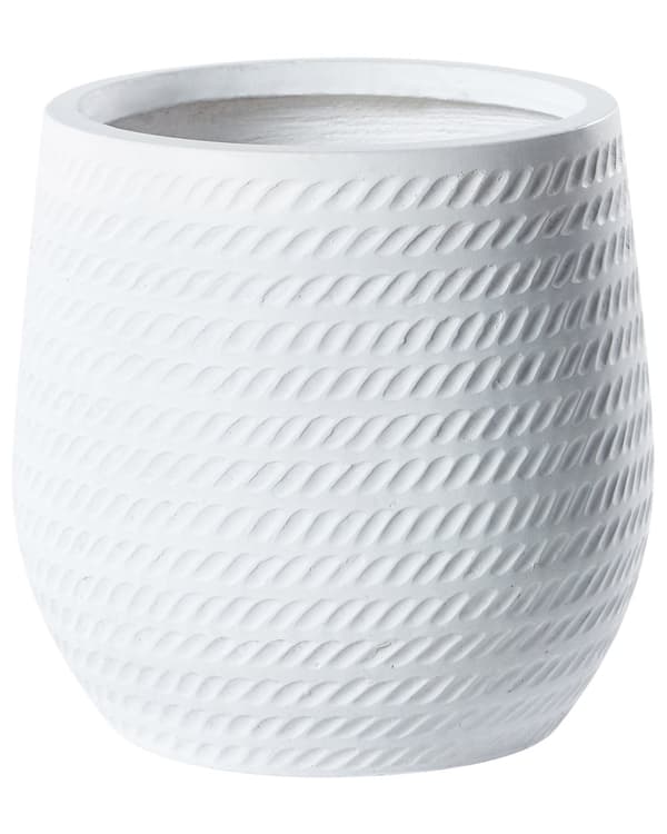 Blomsterpotte Off-white fiberleire ⌀ 27 cm rund utendørs blomsterkrukke med preget mønster