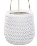 Miniatyrbilde 4 av 8: Hengende Blomsterpotte off-white fiberleire ⌀ 20 cm rund blomsterkrukke i jutesnor med preget mønster