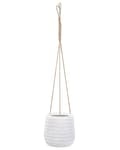 Miniatyrbilde 1 av 8: Hengende Blomsterpotte off-white fiberleire ⌀ 20 cm rund blomsterkrukke i jutesnor med preget mønster