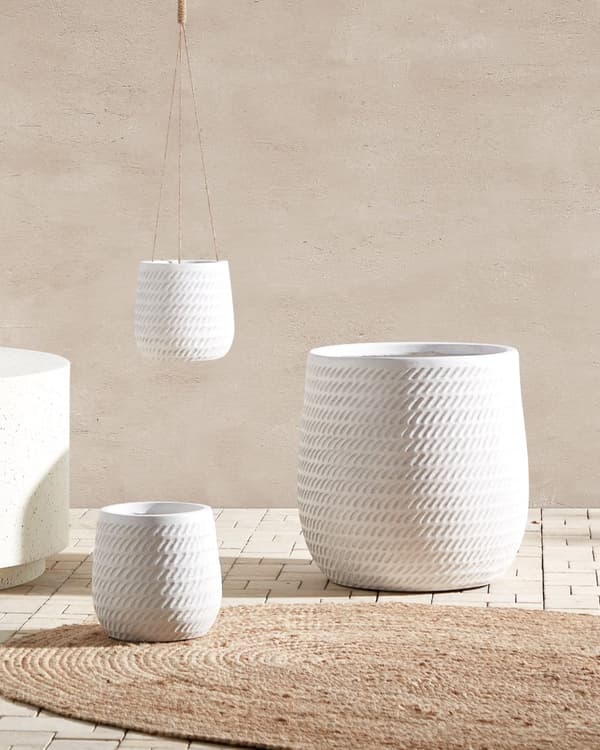 Blomsterpotte Off-white fiberleire ⌀ 39 cm rund utendørs blomsterkrukke med preget mønster
