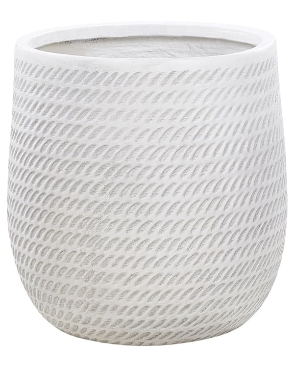 Blomsterpotte Off-white fiberleire ⌀ 39 cm rund utendørs blomsterkrukke med preget mønster