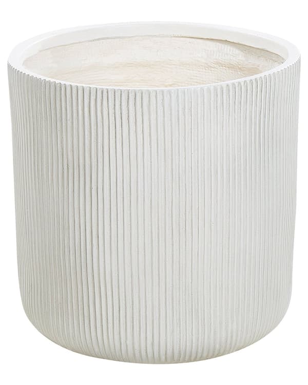 Blomsterpotte Hvit Fiberleire 45 x 45 x 45 cm Rund form UV-bestandig Ensfarget Tradisjonell stil Hage Utendørs Tilbehør Dekorasjon Krukke