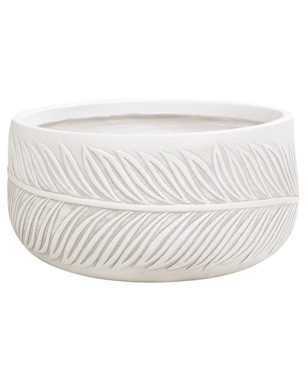 Urtepotte offwhite 35 x 35 x 19 cm fiberler rundt bladmønster drænhul indvendigt udvendigt