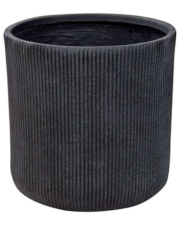 Havekrukke ler glasfiber grafitgrå 45 x 45 x 45 cm krukke med huller rund struktureret riflet
