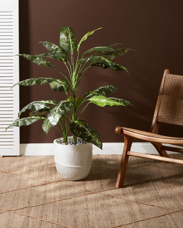Blomsterpotte Off-white Fiberleire 28 x 28 x 16 cm Rund form UV-bestandig Bladmotiv Tradisjonell stil Utendørs Hage Dekorasjon Krukke