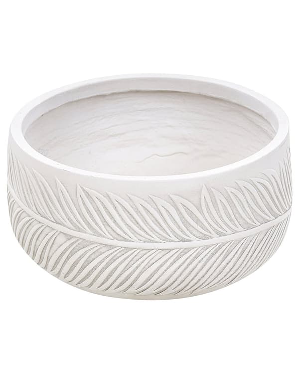 Blomsterpotte Off-white Fiberleire 35 x 35 x 19 cm Rund form UV-bestandig Bladmotiv Tradisjonell stil Utendørs Hage Dekorasjon Krukke