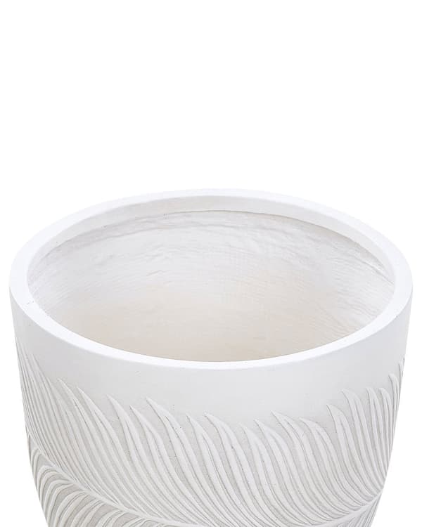 Blomsterpotte Off-white Fiberleire 42 x 42 x 40 cm Rund form UV-bestandig Bladmotiv Tradisjonell stil Utendørs Hage Dekorasjon Krukke