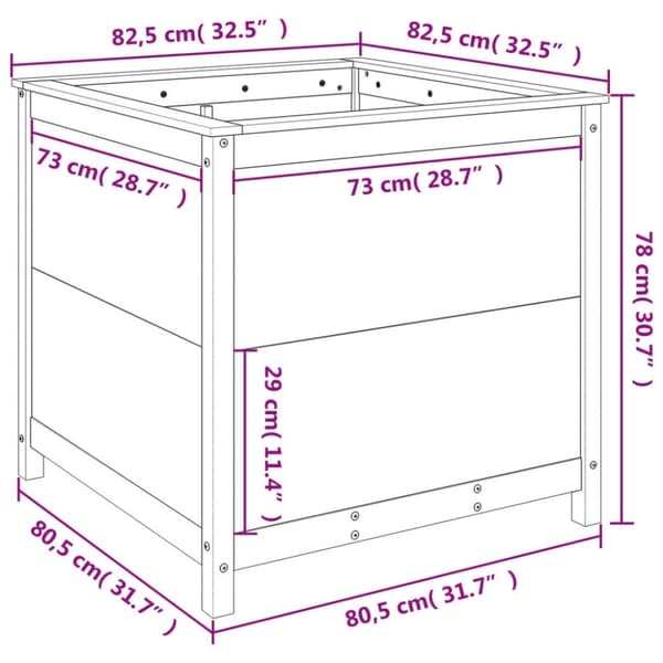 vidaXL Kukkalaatikko harmaa 82,5x82,5x78 cm täysi mänty