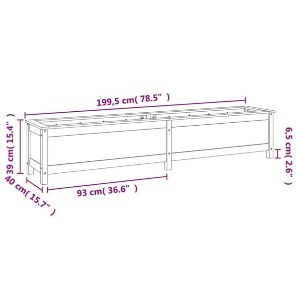 vidaXL Høybed for hage hvit 199,5x40x39 cm heltre furu