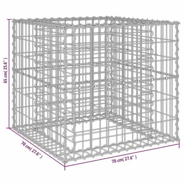 vidaXL gabionkurv 70x70x65 cm galvaniseret jern sølvfarvet
