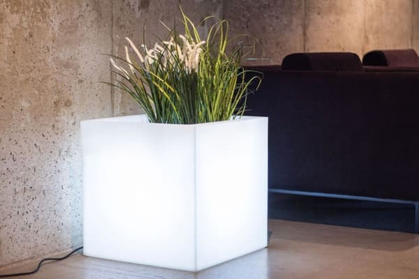 Blomsterpot PIXEL POT - 50x22x50cm - hvid - med LED-lys