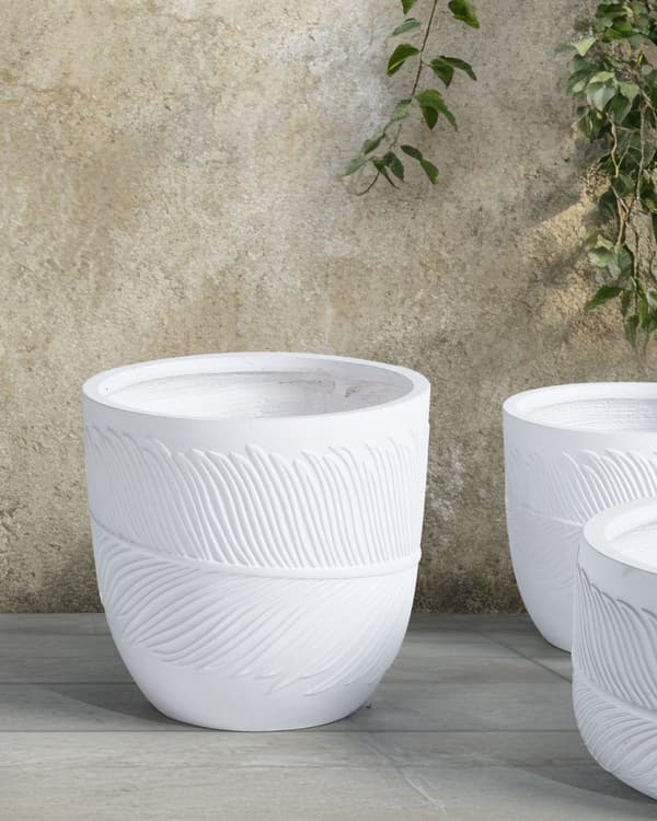 Planteringskruka för utomhusbruk Lera Fiber Vit 35 x 35 x 33 cm Planter Rund UC Resistent Bladmotiv Traditionell