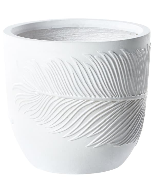 Planteringskruka för utomhusbruk Lera Fiber Vit 35 x 35 x 33 cm Planter Rund UC Resistent Bladmotiv Traditionell