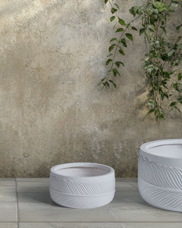 Planteringskruka för utomhusbruk Lera Fiber Vit 25 x 25 x 14 cm Planter Rund UC Resistent Bladmotiv Traditionell