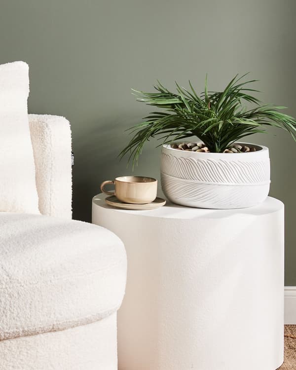 Planteringskruka för utomhusbruk Lera Fiber Vit 25 x 25 x 14 cm Planter Rund UC Resistent Bladmotiv Traditionell
