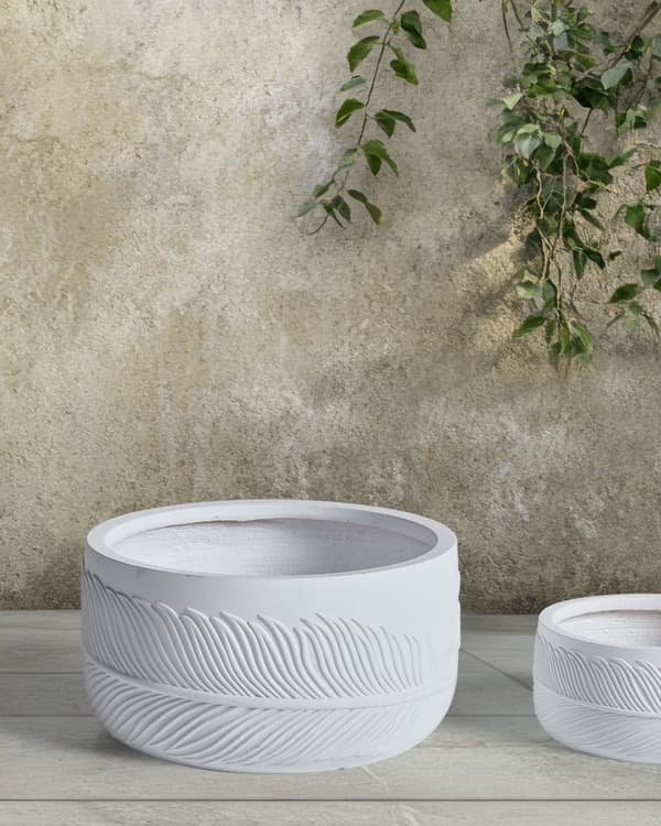 Planteringskruka för utomhusbruk Lera Fiber Vit 43 x 43 x 23 cm Planter Rund UC Resistent Bladmotiv Traditionell