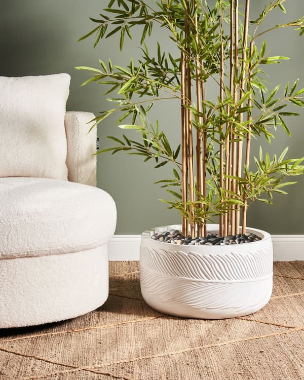 Planteringskruka för utomhusbruk Lera Fiber Vit 43 x 43 x 23 cm Planter Rund UC Resistent Bladmotiv Traditionell