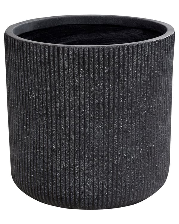 Blomkruka för utomhusbruk Lera Fiber Grafitgrå 37 x 37 x 37 cm Blomkruka Rund UV-beständig Ribbad Räfflad Yta Solid Färg Traditionell