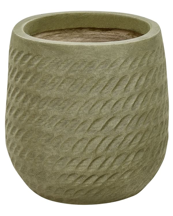 Blomkruka Grön Fiberlera ⌀ 19 cm Rund blomkruka för utomhusbruk Präglat mönster