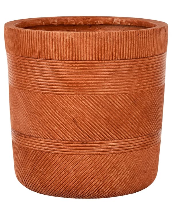 Blomkruka gyllenbrun fiberlera ⌀ 40 cm rund blomkruka för utomhusbruk Präglat mönster