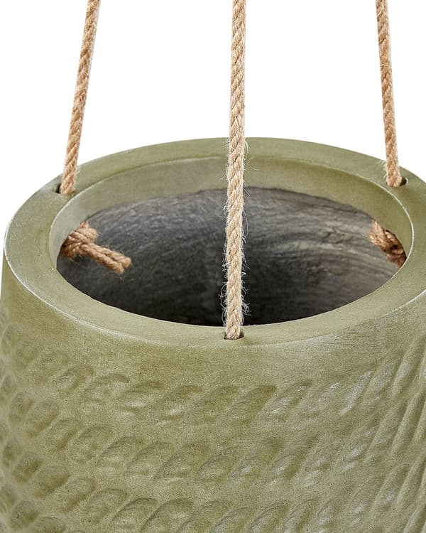 Hängande blomkruka Grön Fiberlera ⌀ 20 cm rund blomkruka med jutesnöre Präglat mönster