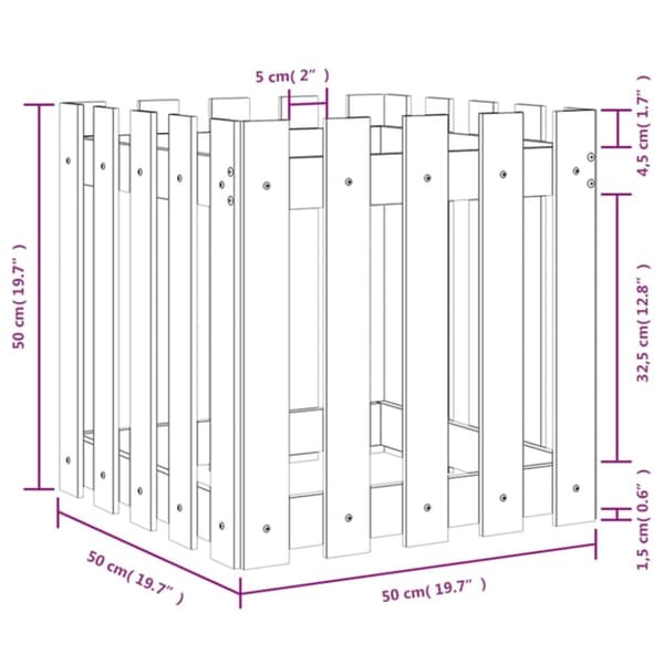 vidaXL Plantekasse med gjerdedesign 50x50x50 cm heltre douglasgran