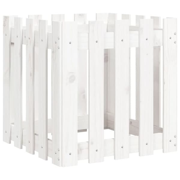 vidaXL Plantekasse med gjerdedesign hvit 50x50x50 cm heltre furu