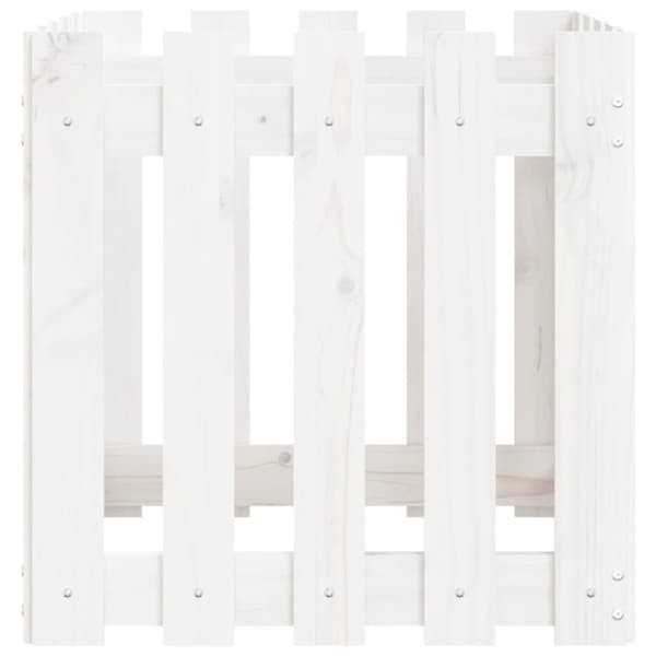 vidaXL Plantekasse med gjerdedesign hvit 50x50x50 cm heltre furu