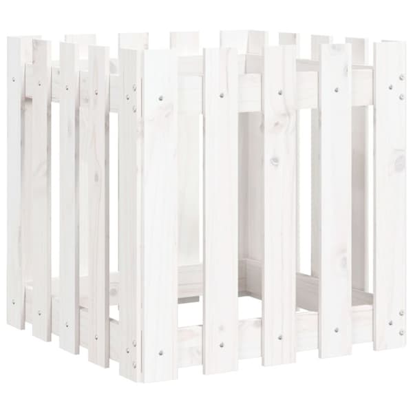 vidaXL Plantekasse med gjerdedesign hvit 50x50x50 cm heltre furu