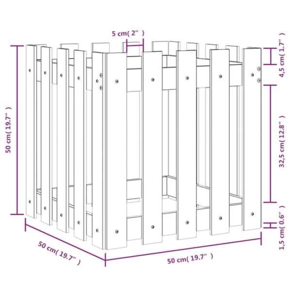 vidaXL Plantekasse med gjerdedesign 50x50x50 cm impregnert furu