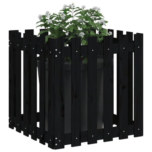 vidaXL Plantekasse med gjerdedesign svart 60x60x60 cm heltre furu