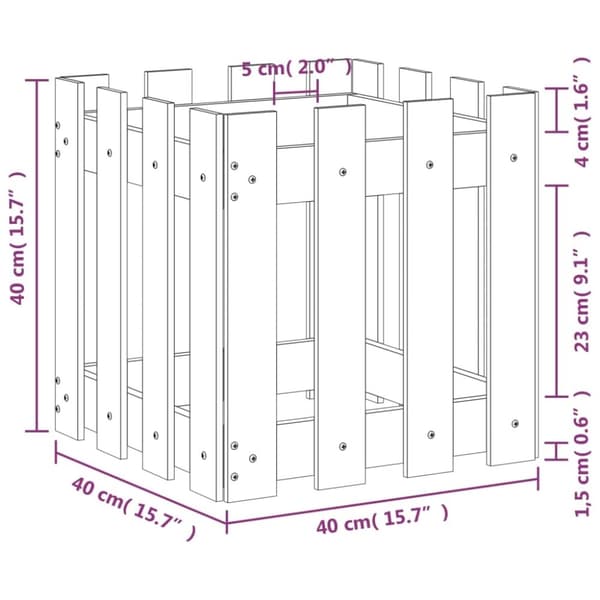vidaXL plantekasse med stakitdesign 40x40x40 cm massivt fyrretræ sort