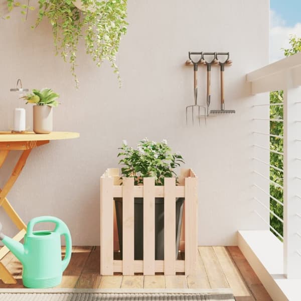 vidaXL plantekasse med stakitdesign 50x50x50 cm massivt fyrretræ
