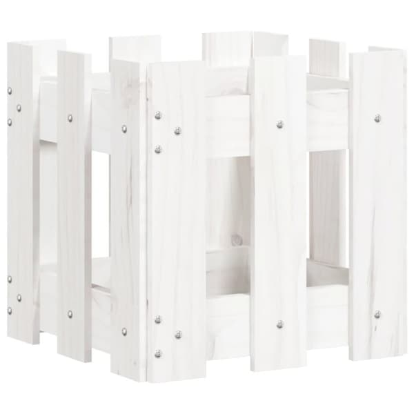 vidaXL Plantekasse med gjerdedesign hvit 30x30x30 cm heltre furu