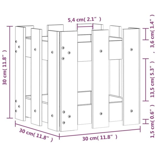 vidaXL Plantekasse med gjerdedesign hvit 30x30x30 cm heltre furu