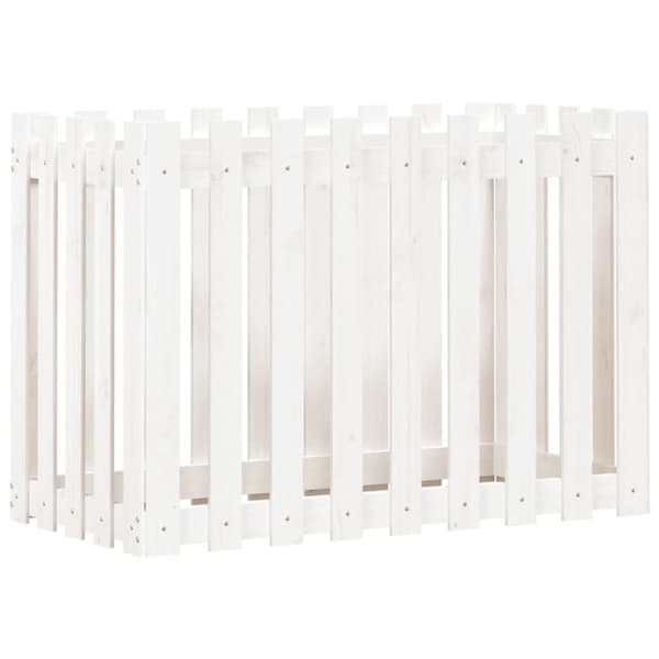 vidaXL Høybed med gjerdedesign hvit 100x50x70 cm heltre furu