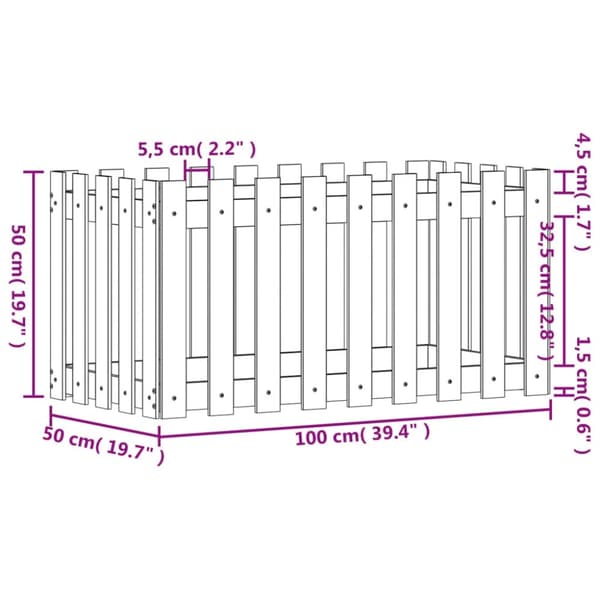 vidaXL højbed med stakitdesign 100x50x50 cm massivt fyrretræ hvid