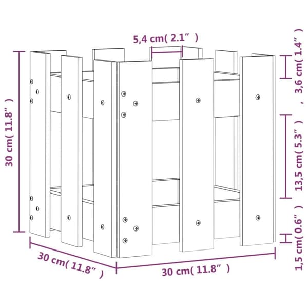 vidaXL plantekasse med stakitdesign 30x30x30 cm massivt fyrretræ