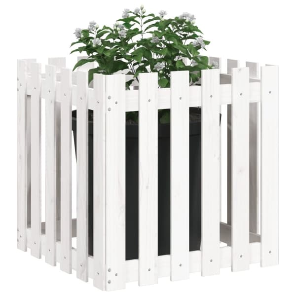 vidaXL plantekasse med stakitdesign 60x60x60 cm massivt fyrretræ hvid