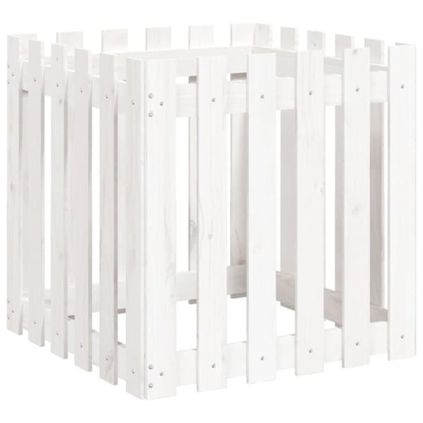 vidaXL plantekasse med stakitdesign 60x60x60 cm massivt fyrretræ hvid