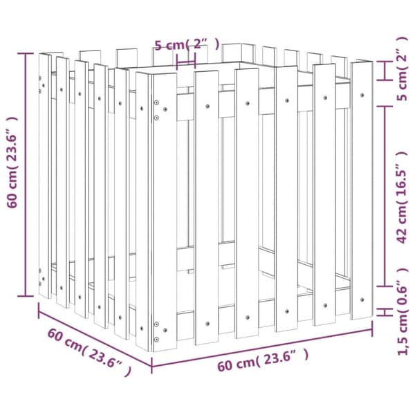 vidaXL plantekasse med stakitdesign 60x60x60 cm massivt fyrretræ hvid