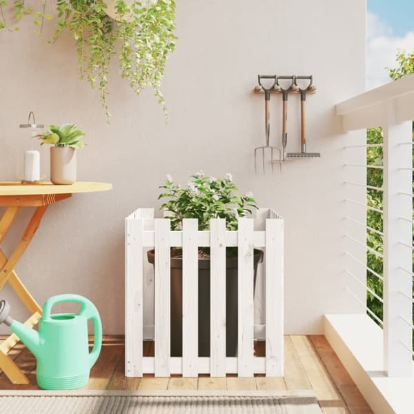 vidaXL plantekasse med stakitdesign 60x60x60 cm massivt fyrretræ hvid