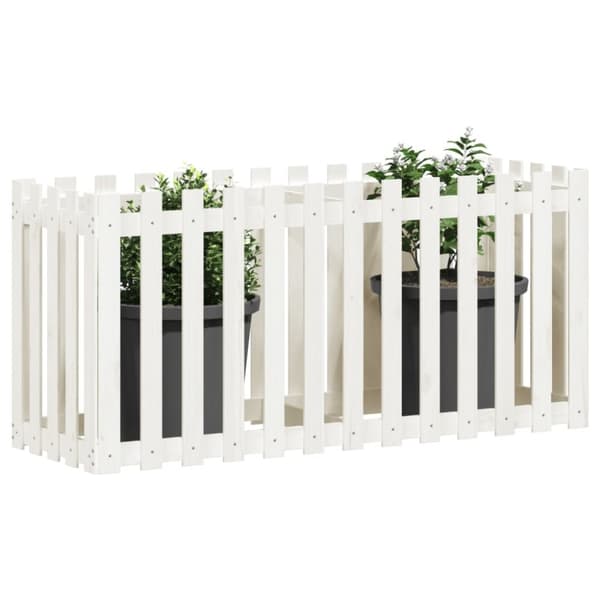 vidaXL Høybed med gjerdedesign hvit 150x50x70 cm heltre furu