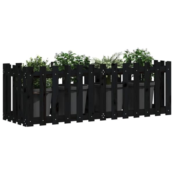 vidaXL Høybed med gjerdedesign svart 150x50x50 cm heltre furu
