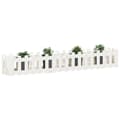Miniatyrbild 3 av 9: vidaXL Odlingslåda med staket-design vit 200x30x30 cm massiv furu