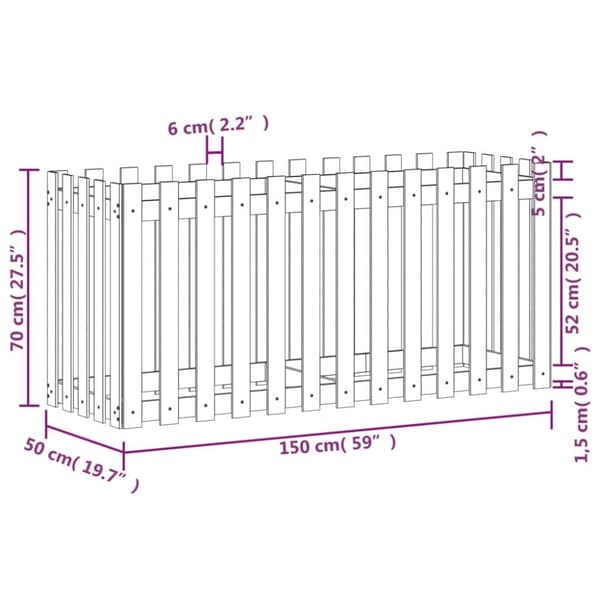 vidaXL Odlingslåda med staket-design 150x50x70 cm impregnerad furu